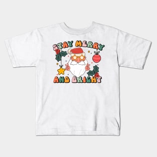 Retro Stay Merry And Bright Christmas Party Santa Kids T-Shirt